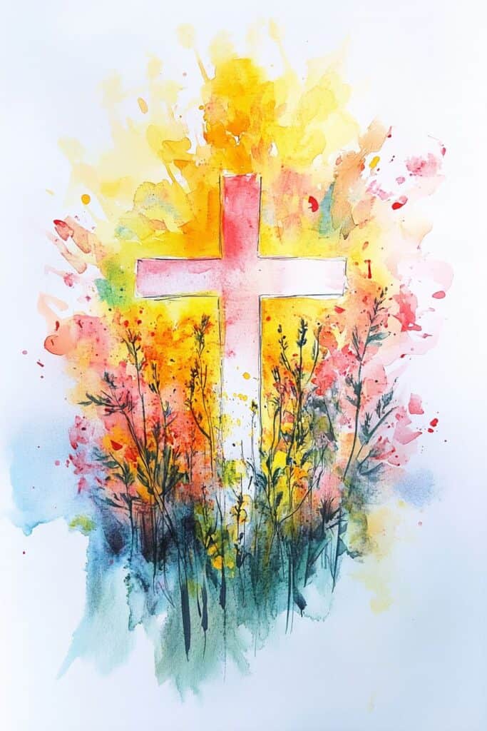 watercolor painting of the cross