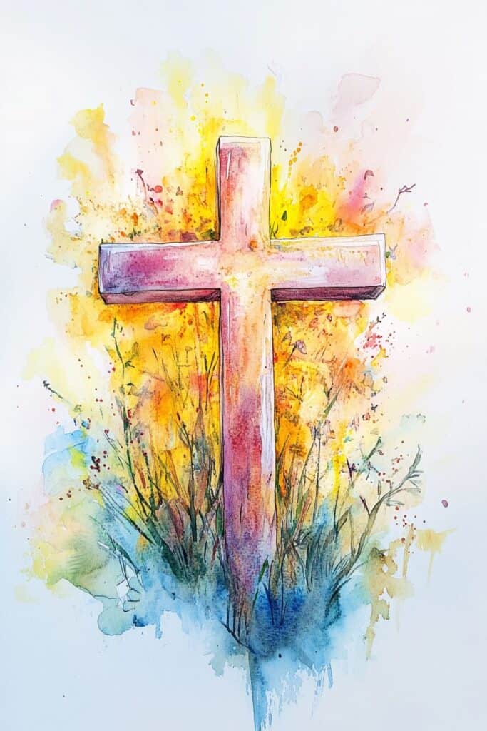 watercolor painting of the cross