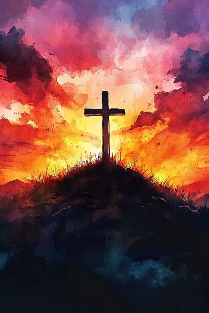 watercolor painting of the cross