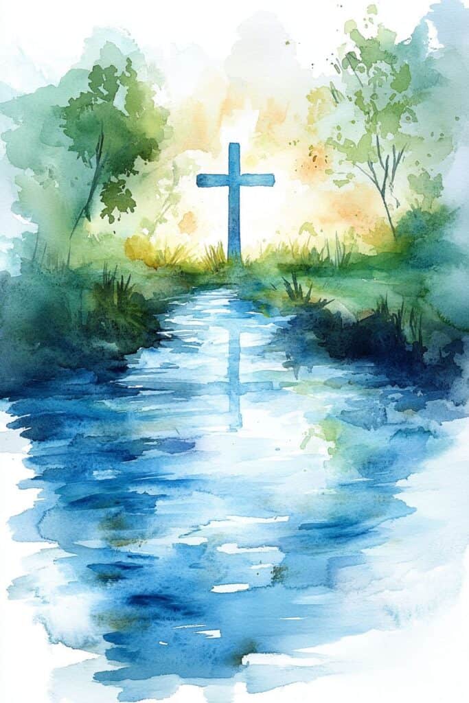 watercolor painting of the cross