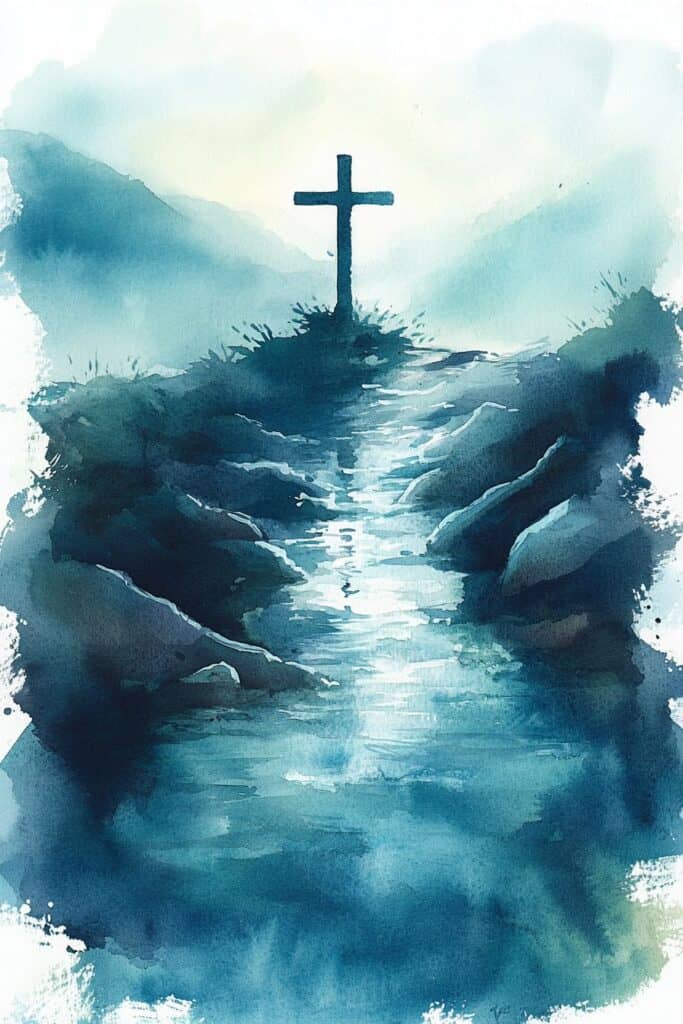 watercolor painting of the cross