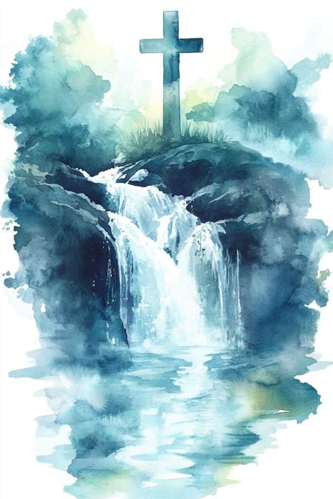 watercolor painting of the cross