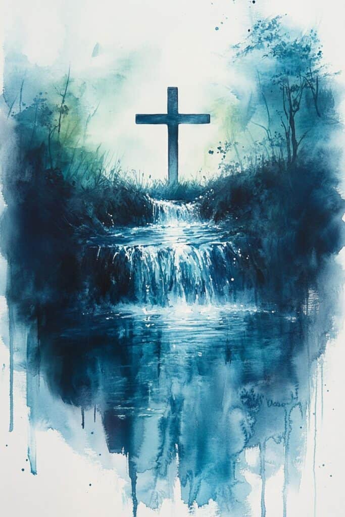 watercolor painting of the cross