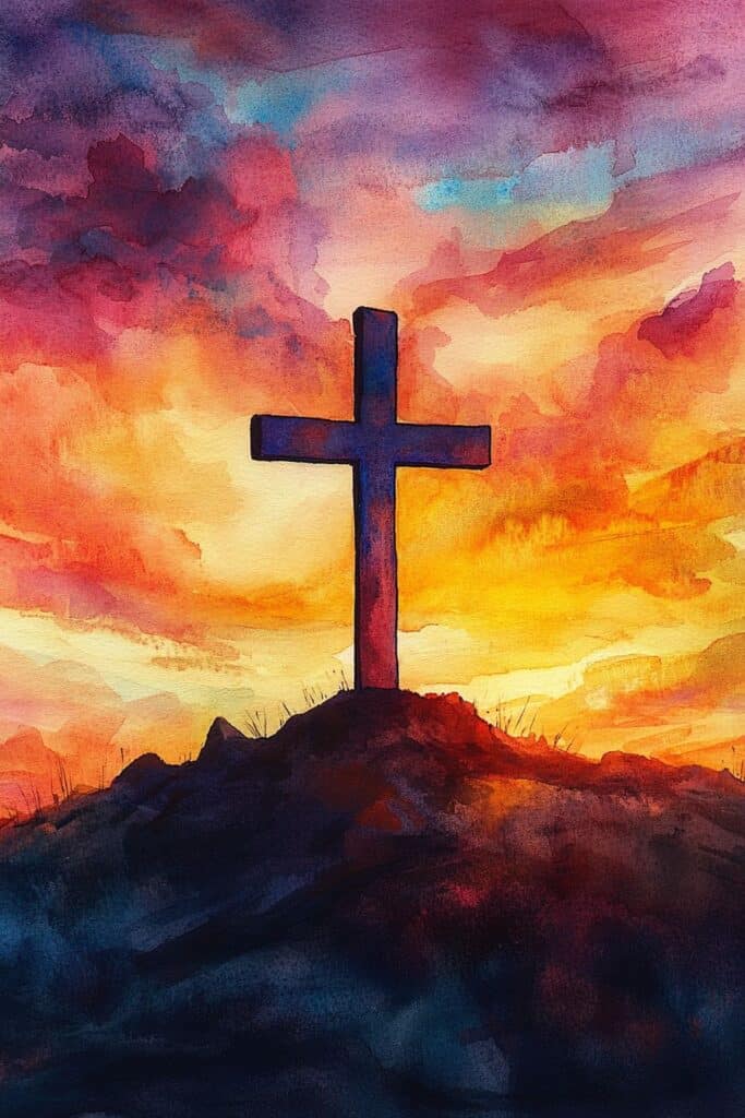 watercolor painting of the cross