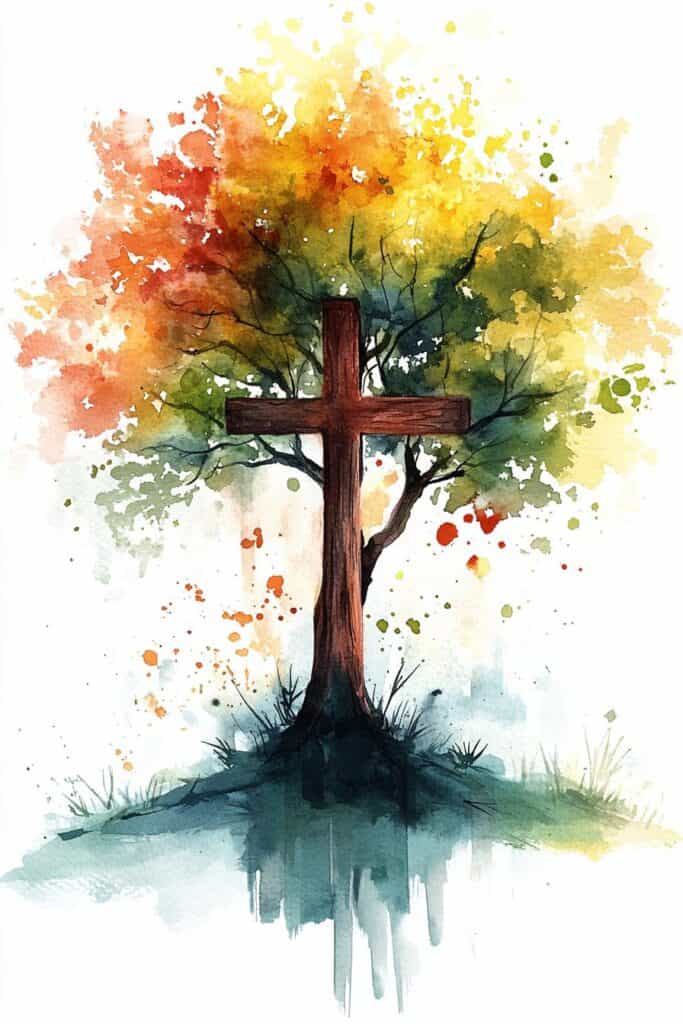 watercolor painting of the cross
