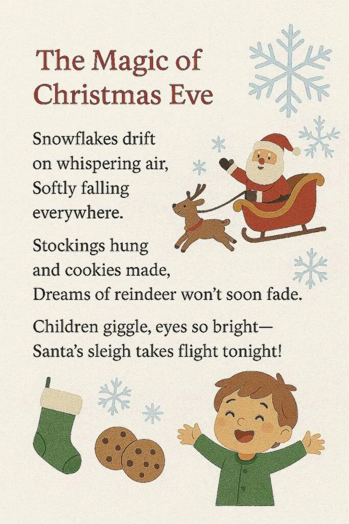 Soft snowflakes and Santa Claus illustration for Christmas holiday greeting card.