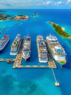 aerial photography of white and blue cruise ships during daytime