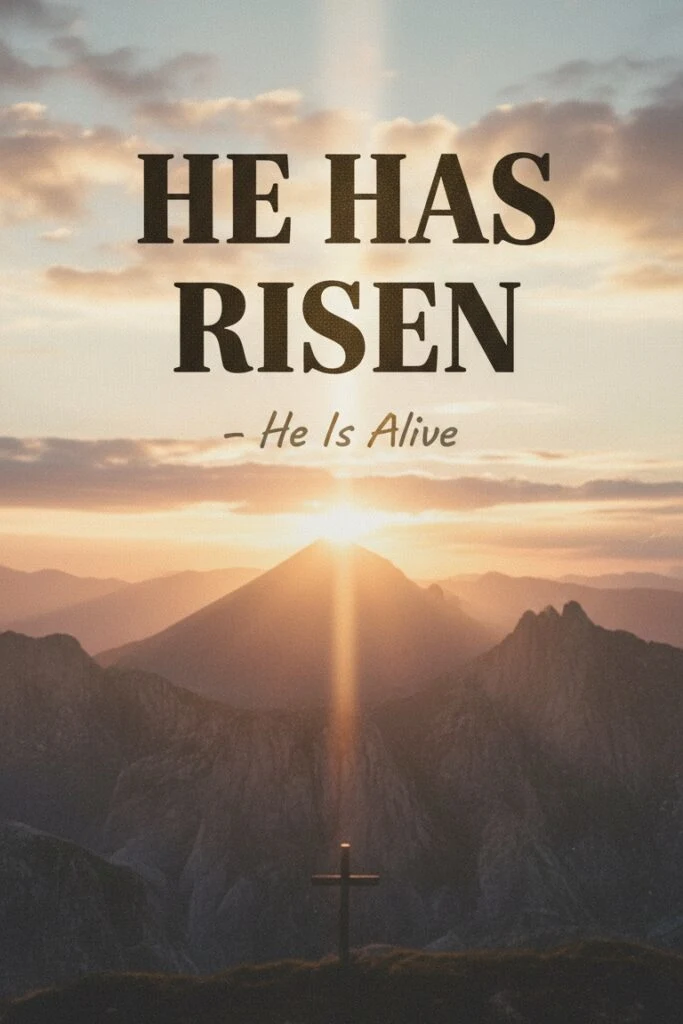He has risen, He is alive, Easter, Resurrection, Christian faith, Hope, Jesus Christ, Sunrise devotion.