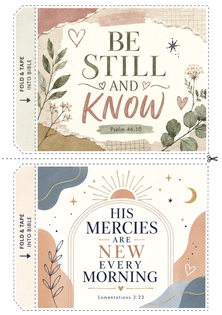 Inspirational Bible printable with "Be Still and Know" quote, perfect for Bible journaling.