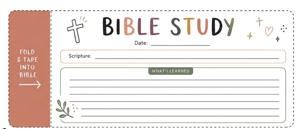 Bible study printable sheet for journaling and Bible reflection.